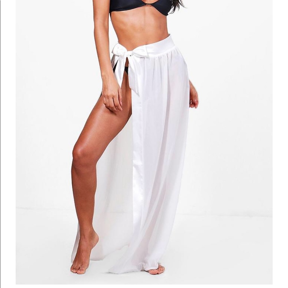 Satin white long beach sarong